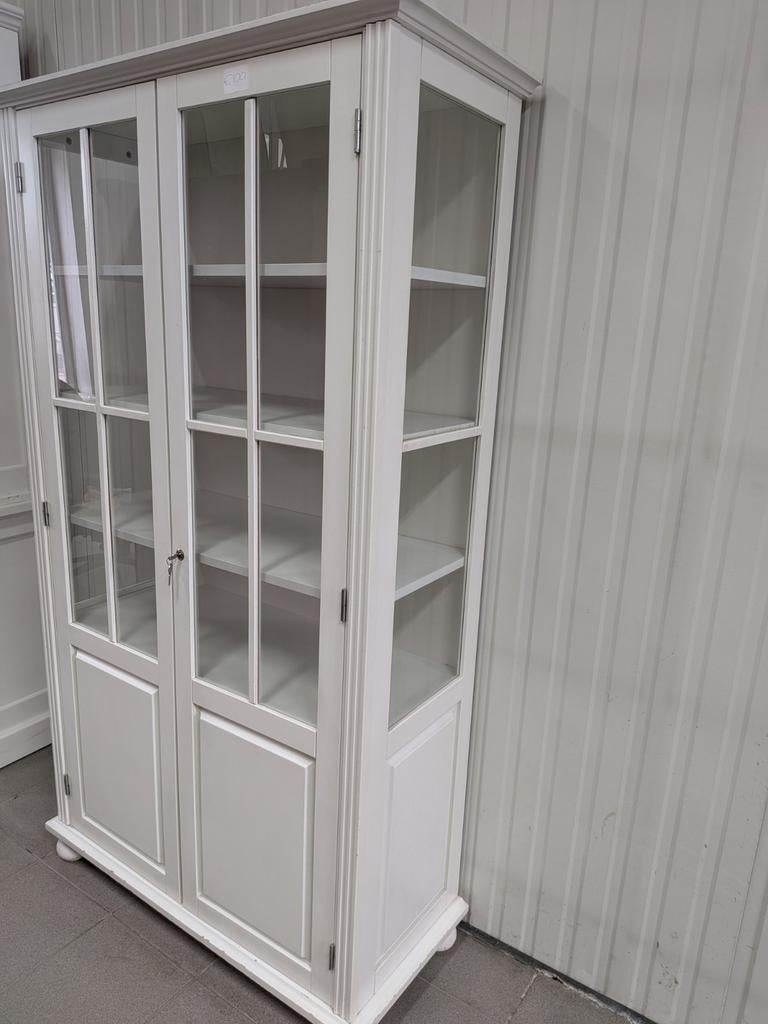 Landelijke Witte Vitrinekast | 104 x 45 x 185 cm | Glasdeur, Ophalen, Glas, Onbekend, 50 tot 100 cm