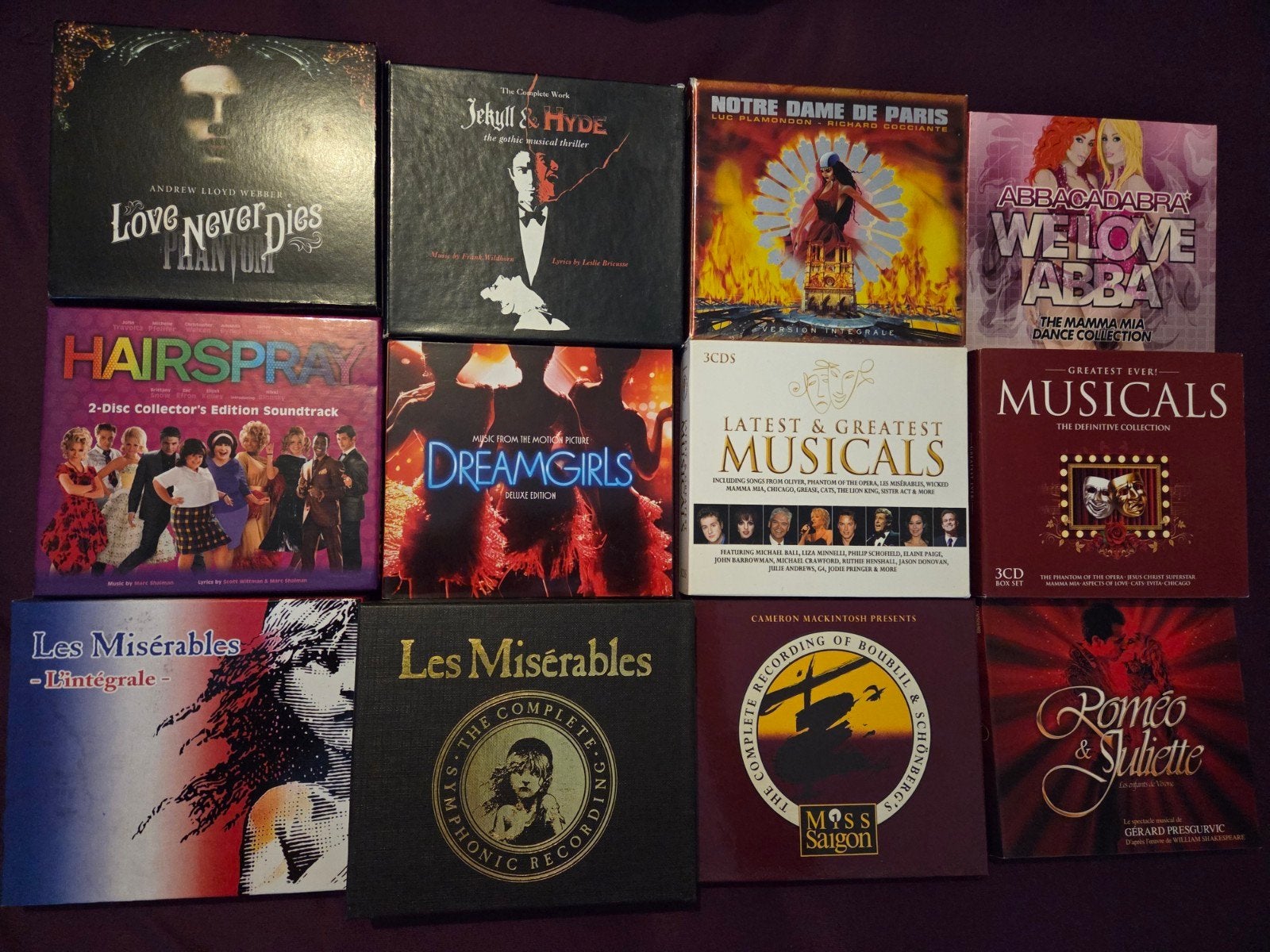 12 x Musical cd box Les misérables Hairspray Abba Romeo & ju, Boxset, Ophalen of Verzenden, Zo goed als nieuw, Inclusief doosje