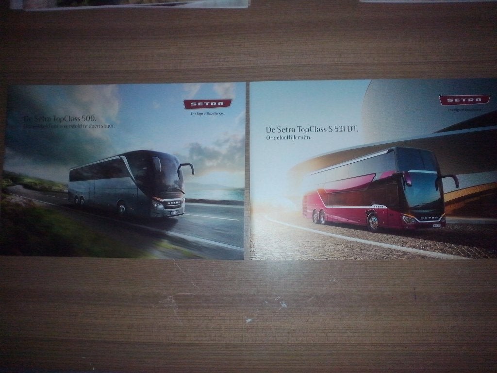 4x Setra Top + Comfort + MultiClass bus brochures folders, Ophalen of Verzenden, Zo goed als nieuw, Overige merken