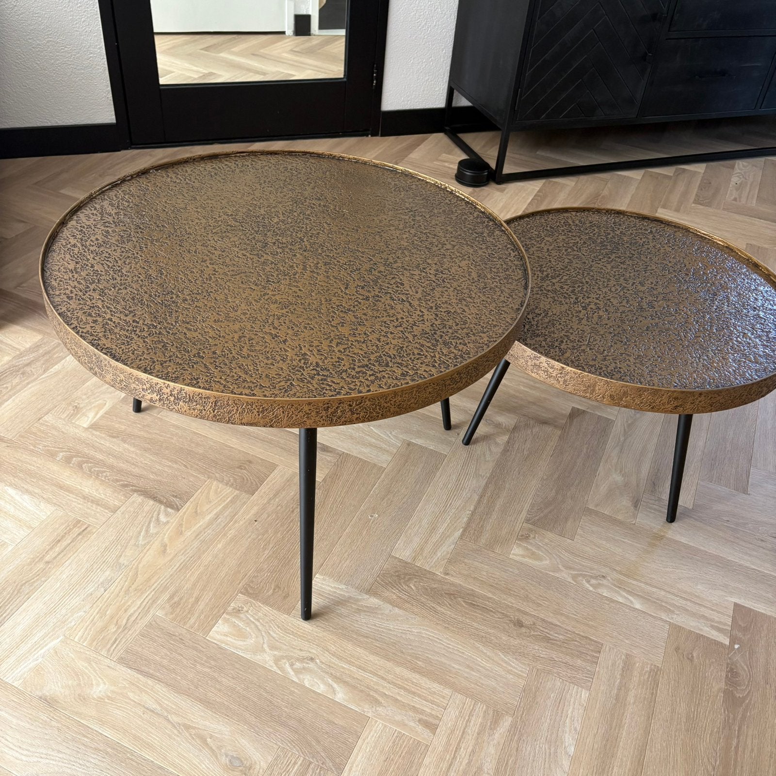 Goud/bronzen salontafels, Ophalen, Overige materialen, Minder dan 50 cm, Rond