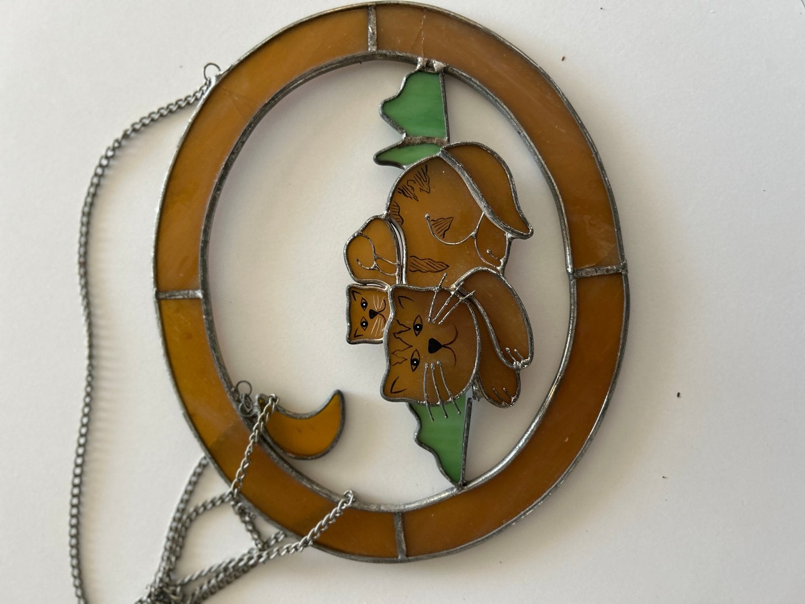 Glas-in-lood raamhanger met katten, Ophalen, Vintage, Gebruikt, Meerkleurig