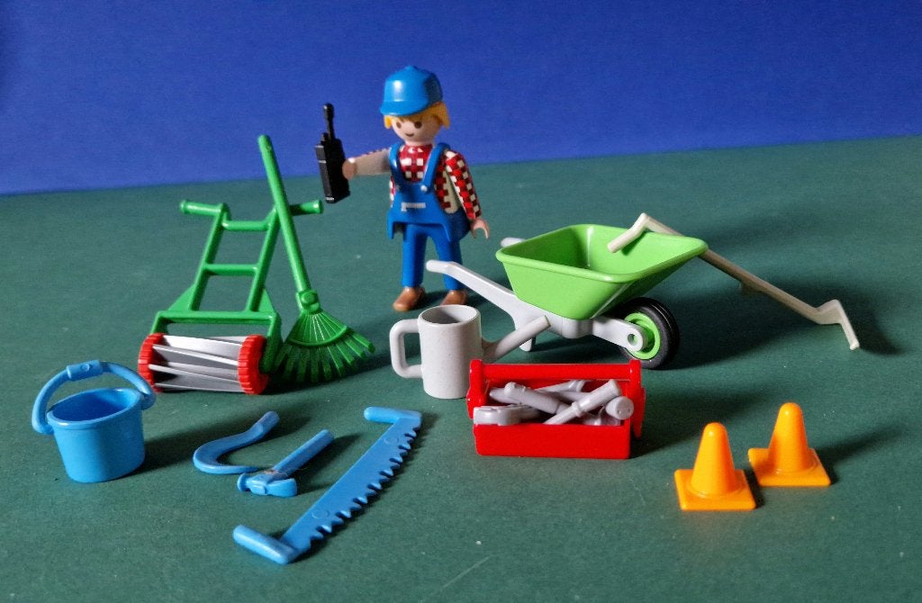 Playmobil tuin-klusjesman met grasmaaier, Ophalen of Verzenden, Gebruikt, Complete set, Figuren