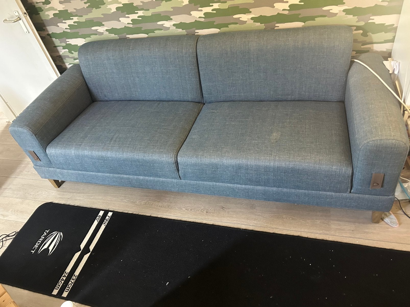 3-zits slaapbank grijs/blauw – uitklapbaar – 218 cm, Huis en Inrichting, Banken | Bankstellen, Ophalen, Tweepersoons, Zo goed als nieuw