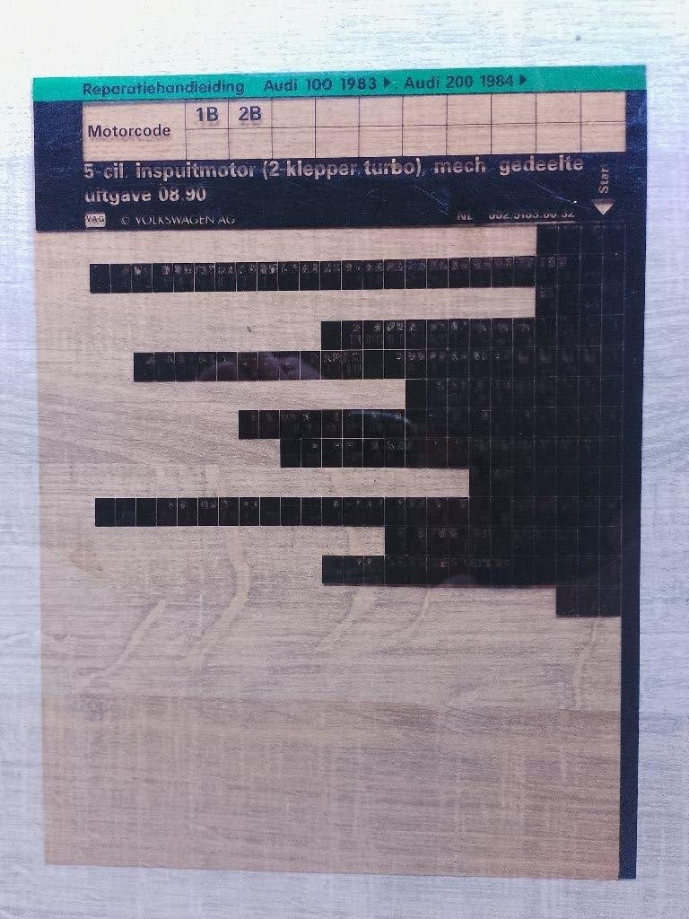 Audi 200 Turbo 1987-90 dealer Microfiche motor 1B - 2B, Ophalen of Verzenden, Zo goed als nieuw, Audi