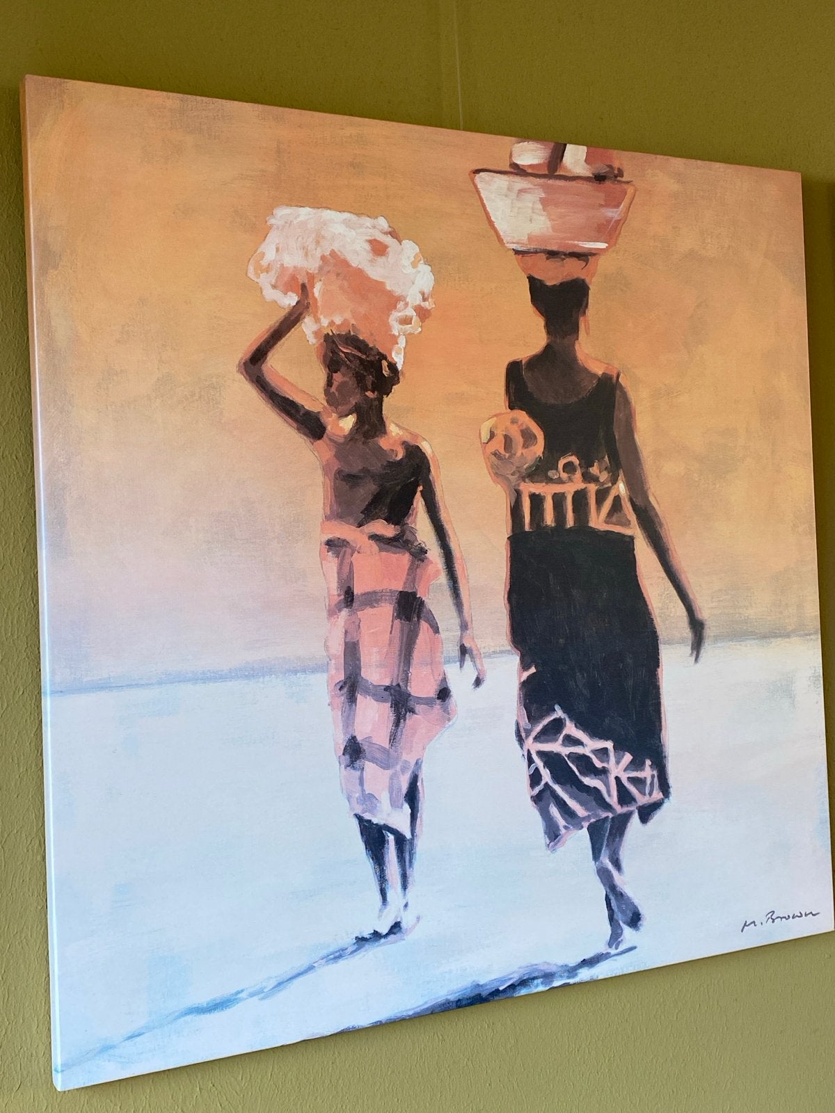Schilderij: Afrikaanse vrouwen met manden - Set 1 van 2, Ophalen, Op houten frame, Textiel, Figuren