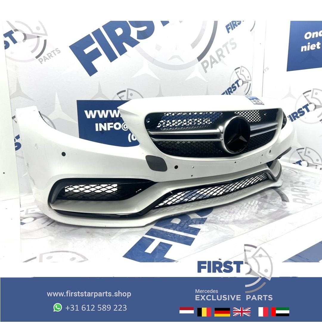 W205 C63 S AMG Voorbumper wit Mercedes c klasse 2018 bumper, Gebruikt, -, Voor, Ophalen of Verzenden