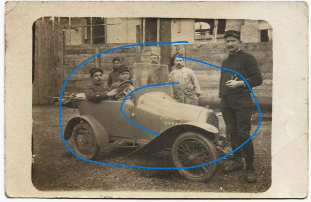 Peugeot Bébé ontwerp Bugatti fotokaart automobiel auto, Verzenden, 1920 tot 1940, Ongelopen, Voertuig