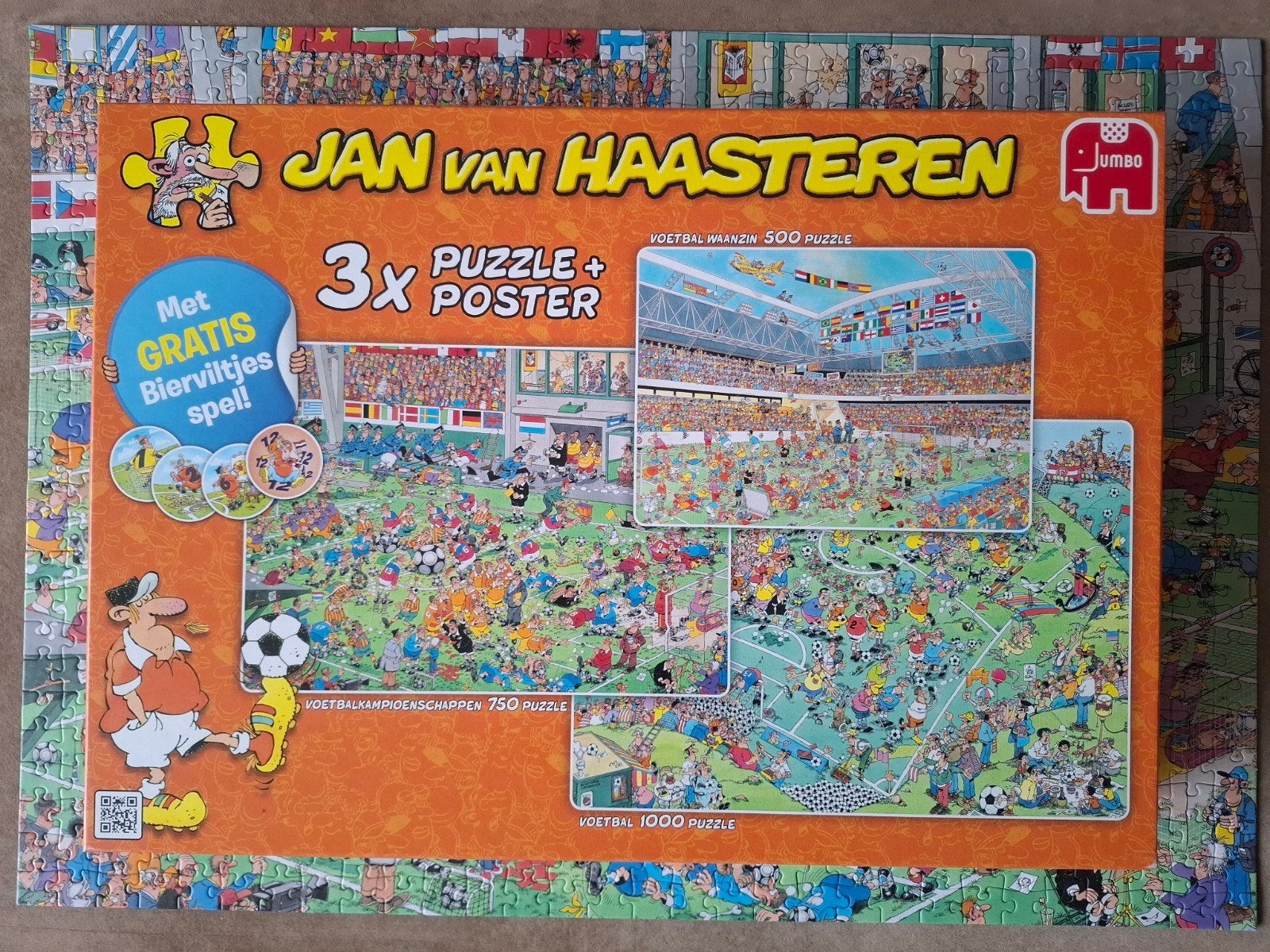 Van Haasteren, 3 puzzels waarvan 1 nieuw, voetbal, Ophalen of Verzenden, 500 t/m 1500 stukjes, Nieuw