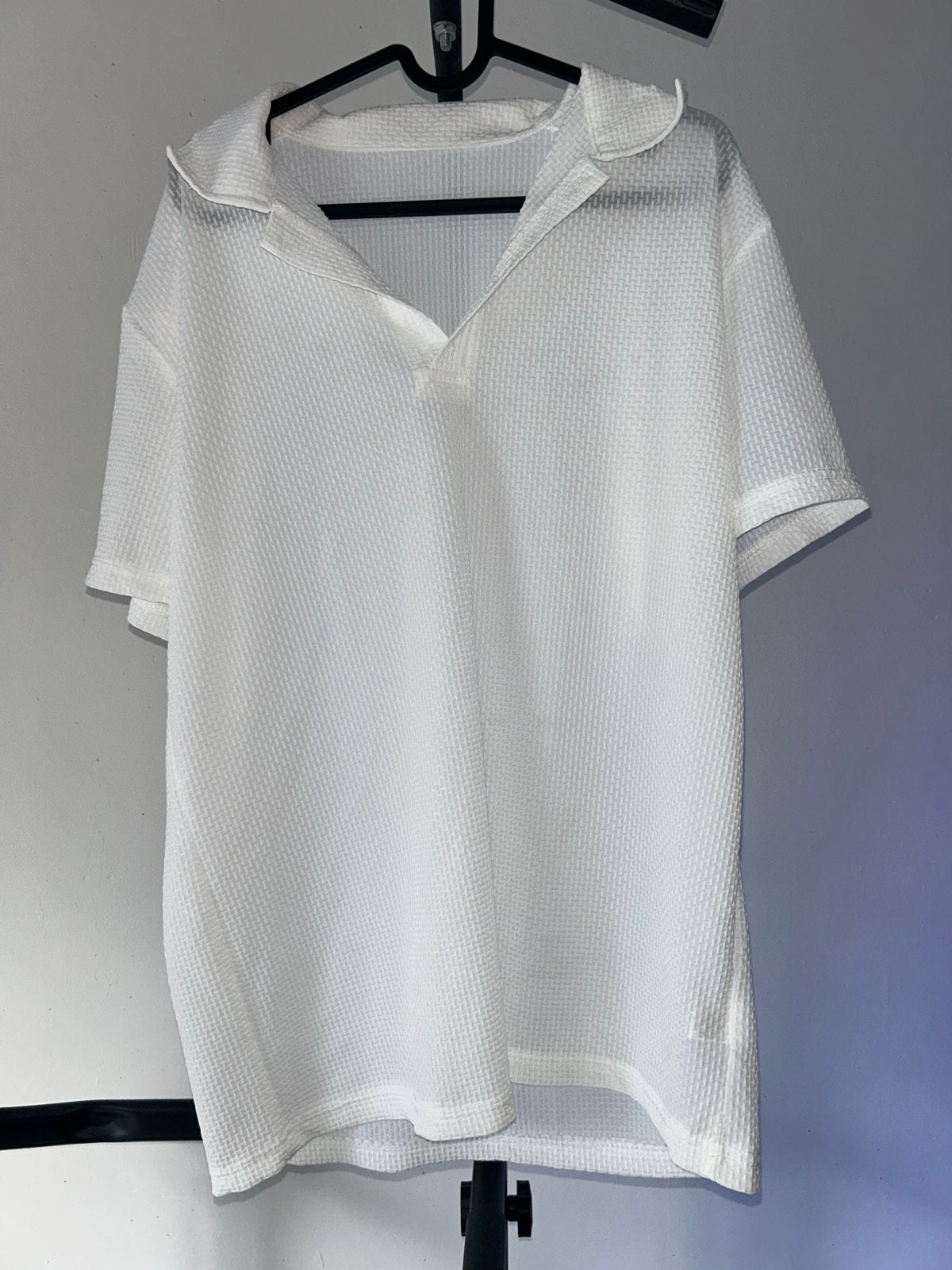 Wit Wafelpatroon T-shirt met Kraag - Maat M, Ophalen of Verzenden, Maat 48/50 (M), Wit