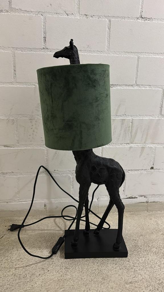 Giraffe Tafellamp met Groene Kap, Ophalen, Modern, Speels, Afrikaans, 50 tot 75 cm, Zo goed als nieuw