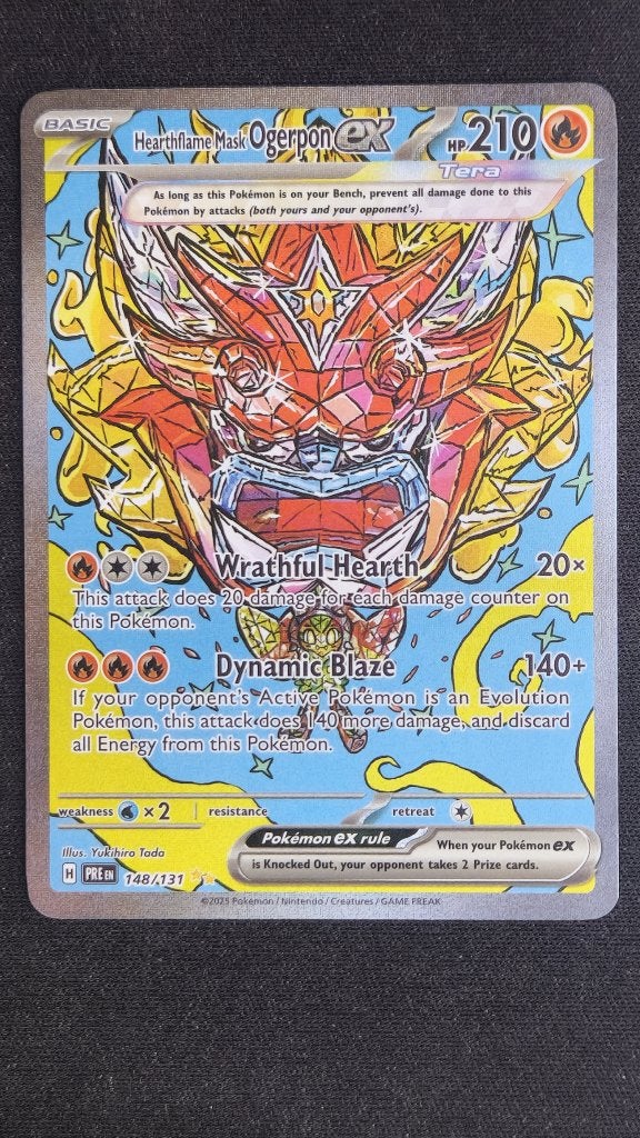 Hearthflame Mask Ogerpon EX (PRE 148/131) Pokémon kaart, Ophalen of Verzenden, Zo goed als nieuw, Losse kaart
