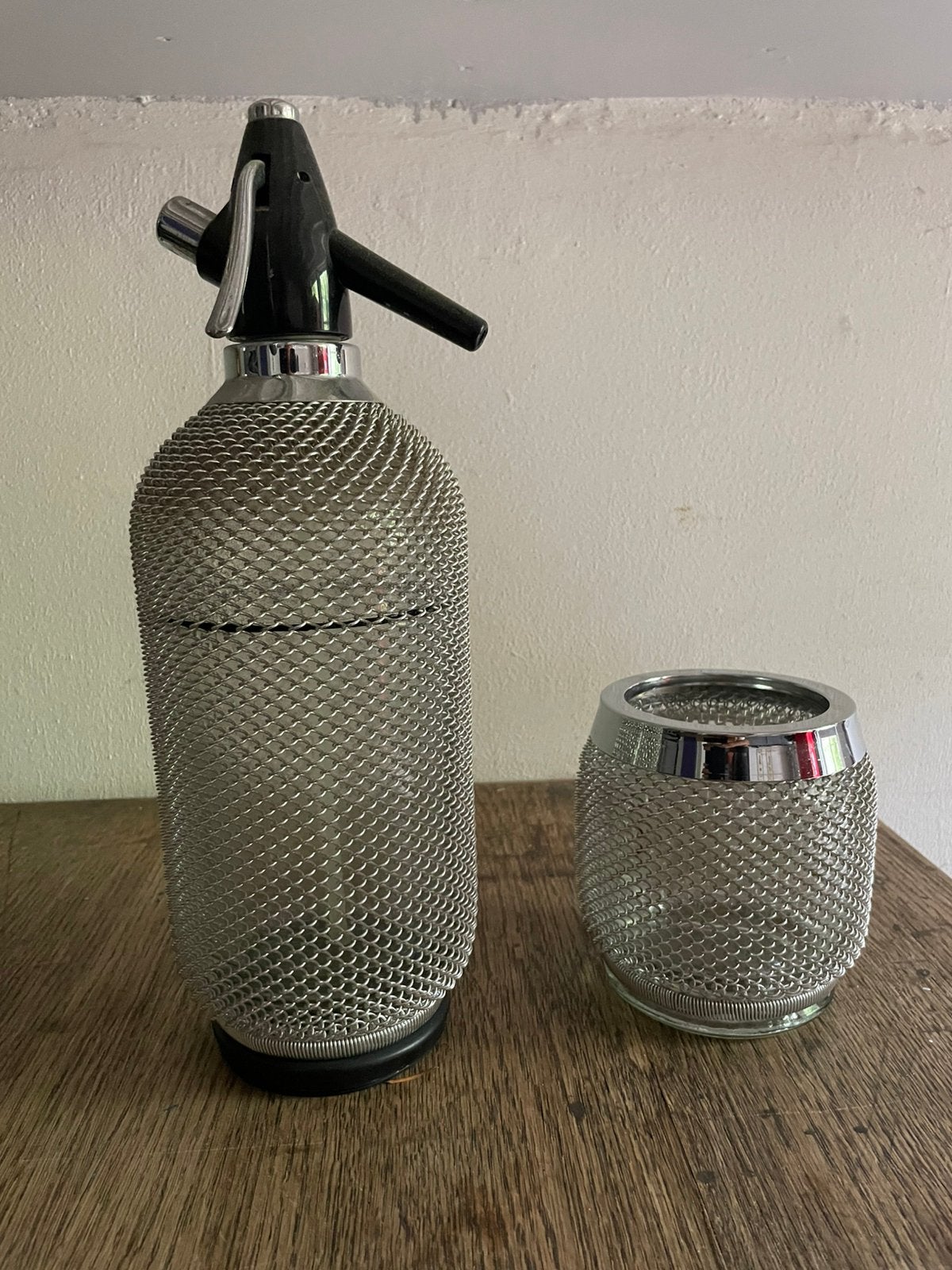 Chrome spuitwaterfles met bijpassende ijskoeler, Ophalen, Glas of Glazen, Vintage, Glas