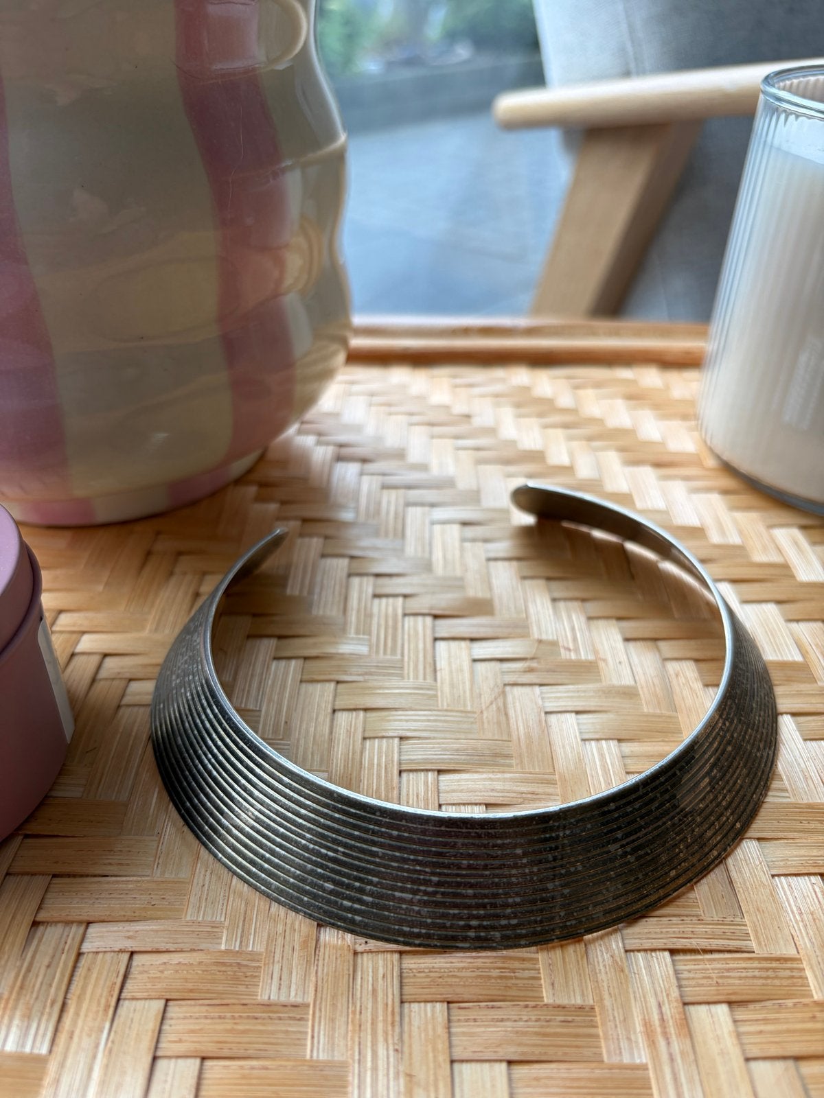 Stalen Choker Halsketting - Zilverkleurig, Verzenden, Gebruikt, Zilver, Overige materialen