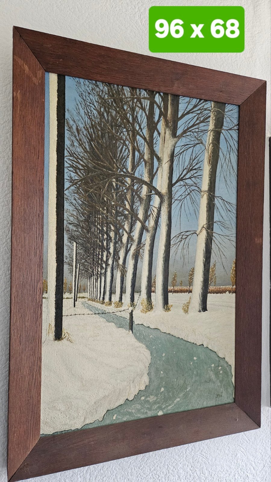 antiek schilderij Winterlandschap met bomen en beek, Ophalen