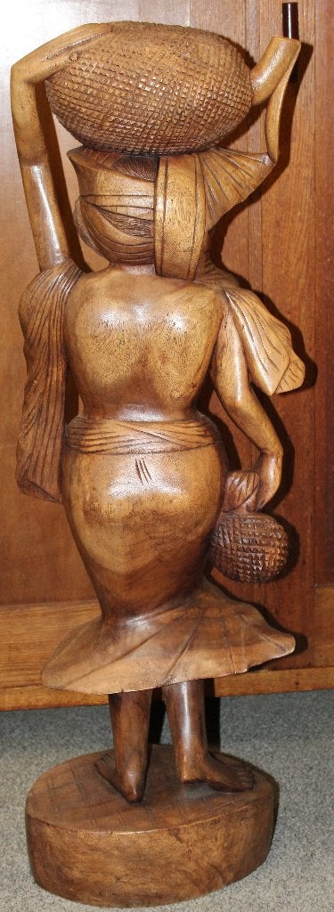 Prachtig handgesneden houten beeld van een vrouw, Verzenden, Gepatineerd, 1 meter - 2 meter, Beeld