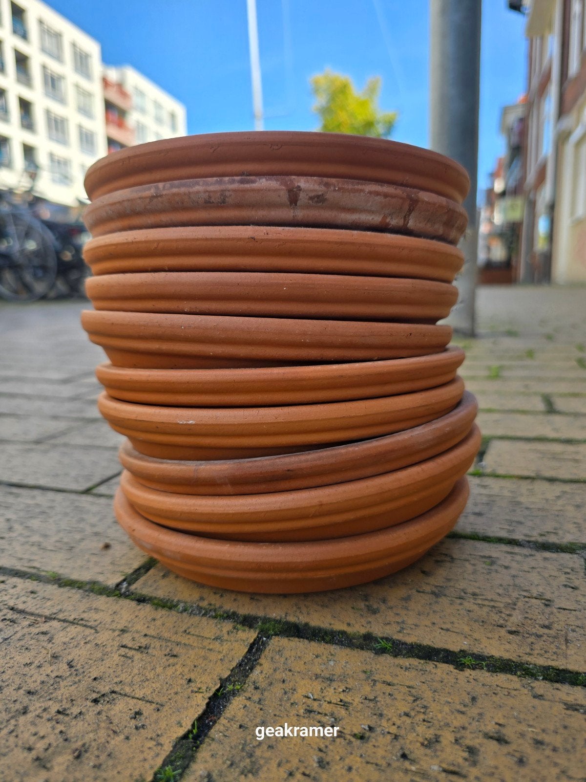 Terracotta schotels. 12 stuks. 19 cm., Tuin en Terras, Ophalen, Gebruikt, Rond, Terracotta