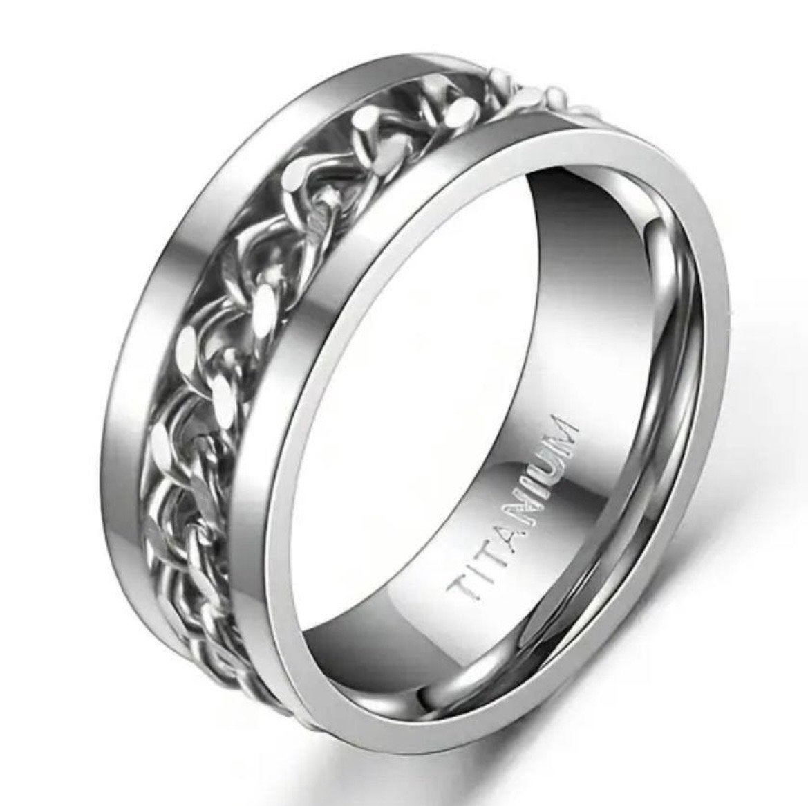 Nieuwe Titanium Spinner Ring Zilver Glans Maat 21, Overige materialen, 20 of groter, Nieuw, Ophalen of Verzenden