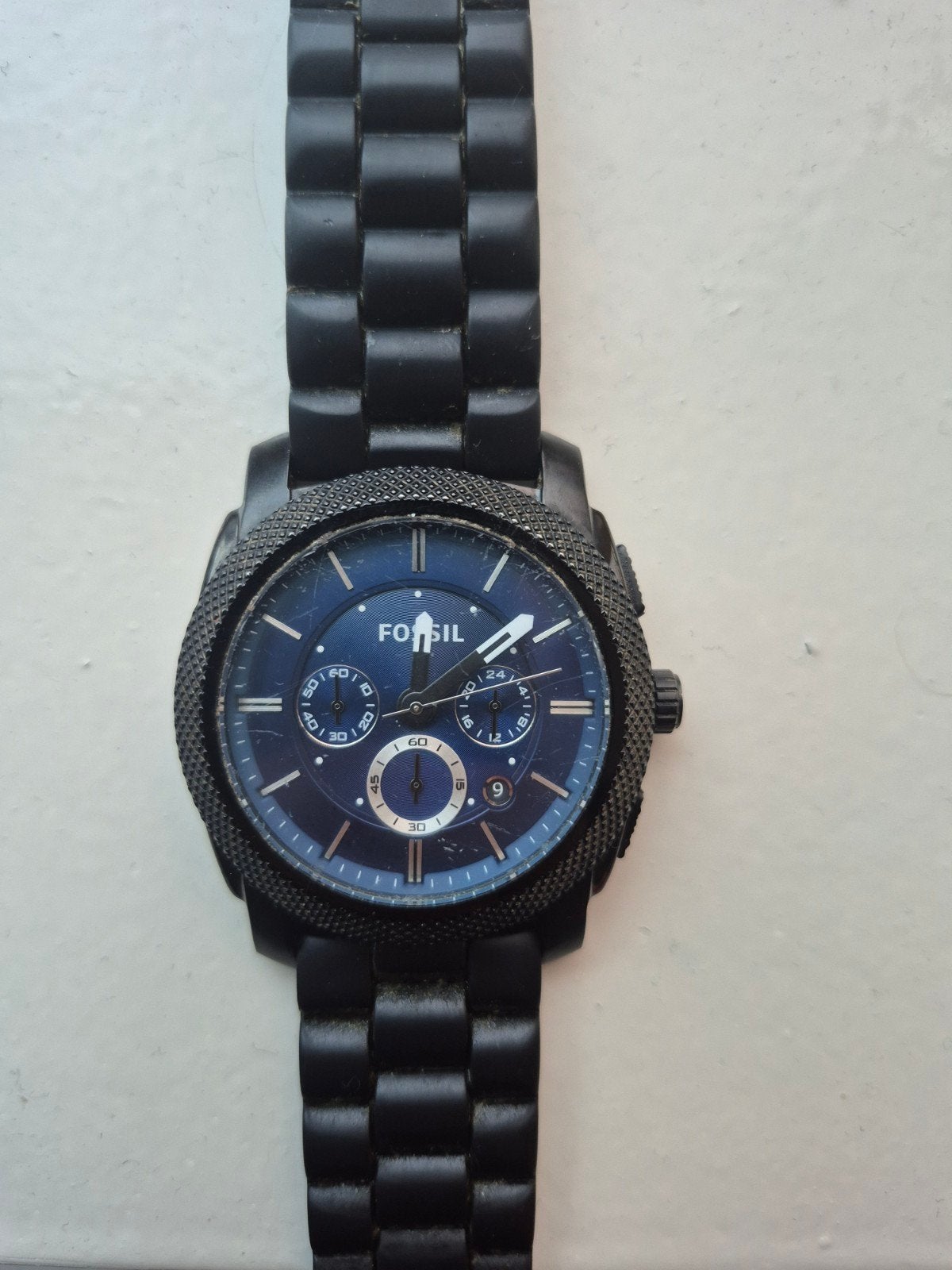 Fossil Machine FS4487 Herenhorloge - Zwarte Wijzerplaat, Gebruikt, Zwart, Fossil, Ophalen of Verzenden