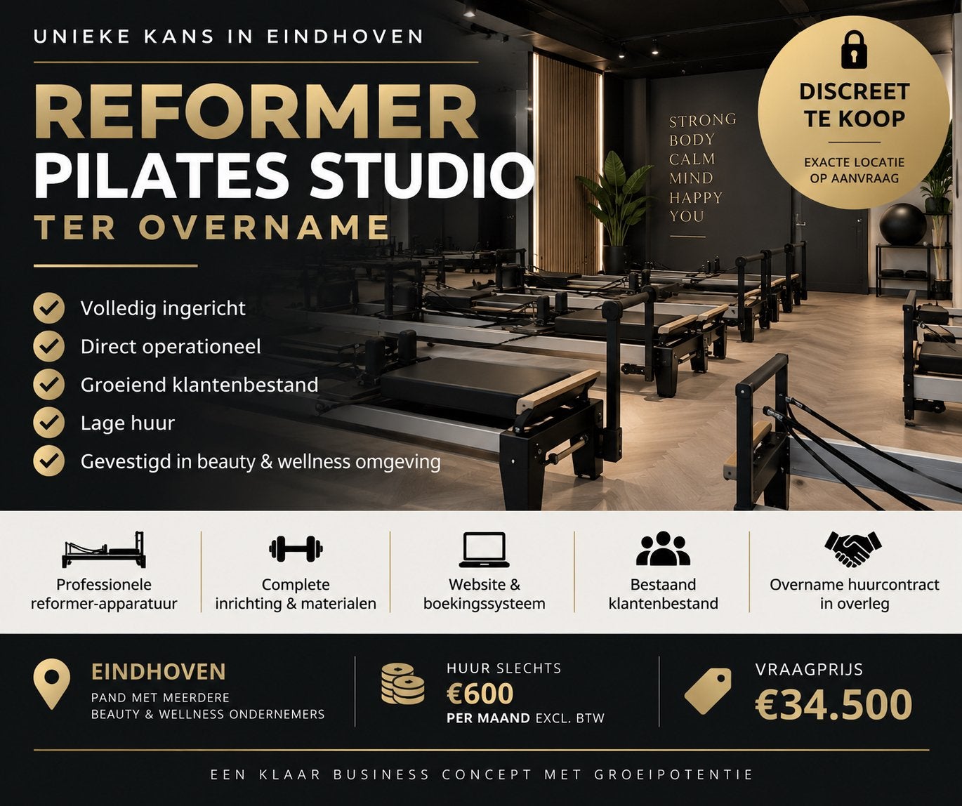 Reformer Pilates Studio ter overname – Eindhoven – Lage huur