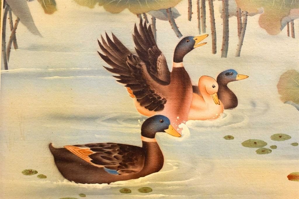 Schilderij/prent van eenden in de vijver 50832, Ophalen of Verzenden, Voor 1920, Ongelopen, Hond of Kat