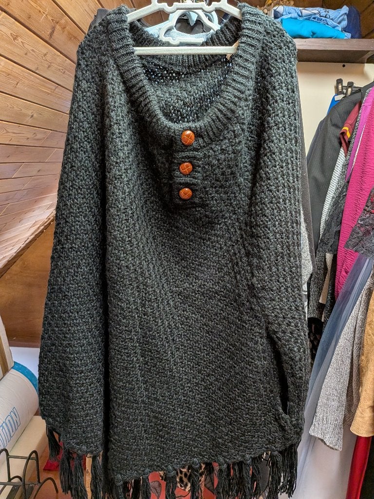 poncho maat l gitzwart Pieces, Zwart, Maat 42/44 (L), Ophalen of Verzenden, Zo goed als nieuw