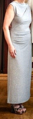Ottod’ame elegante lange jersey jurk zilver/taupe glitter 40, Ophalen of Verzenden, Zo goed als nieuw, Zilver, Galajurk