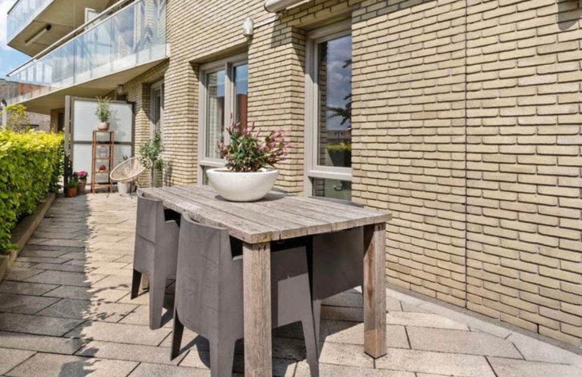 Houten tafel + stoelen, Tuin en Terras, Ophalen, 4 zitplaatsen, Gebruikt, Eettafel