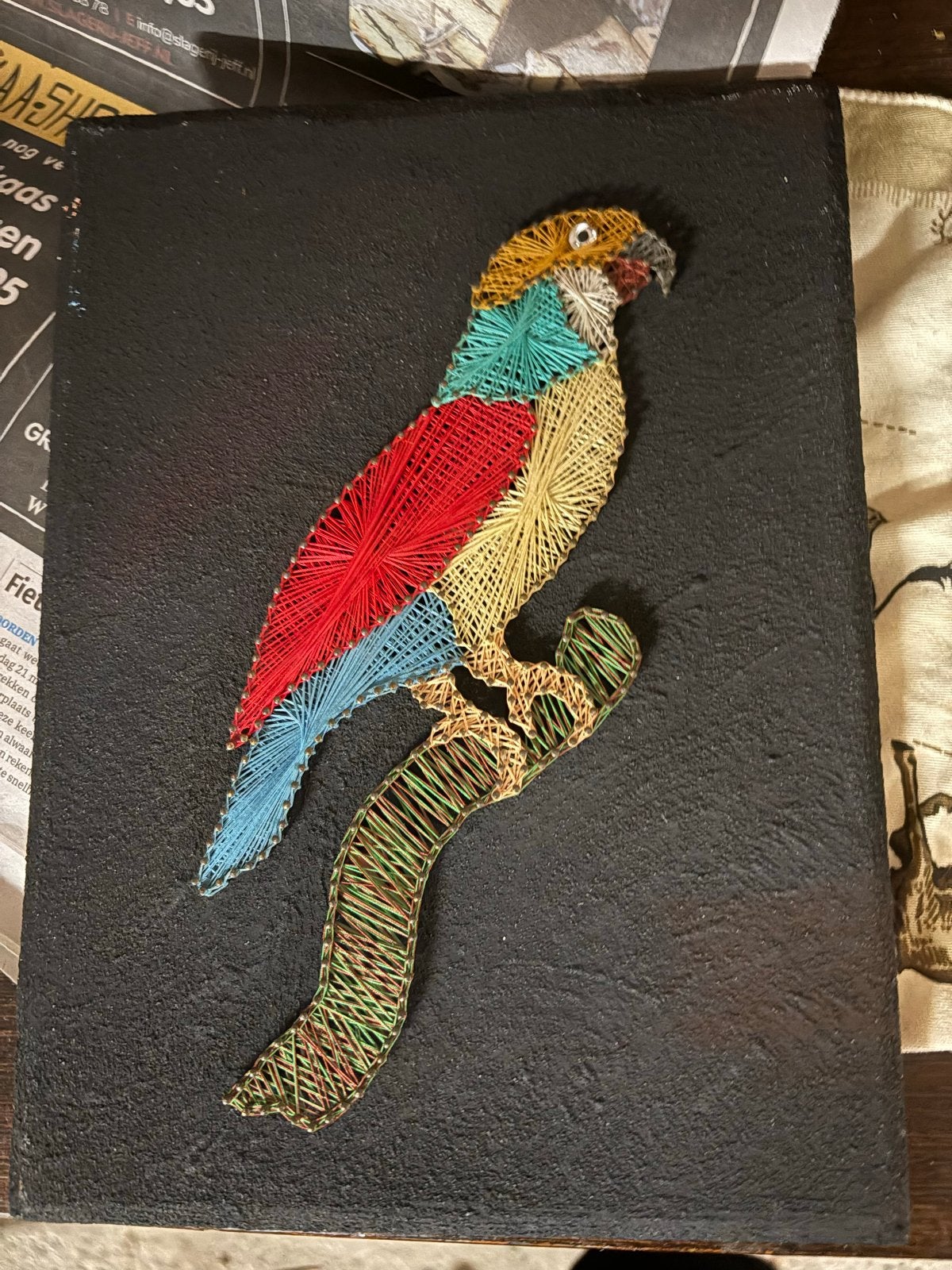 Uniek handgemaakt draadkunst papegaai schilderij, Ophalen, Gebruikt, Handgemaakt, Meerkleurig
