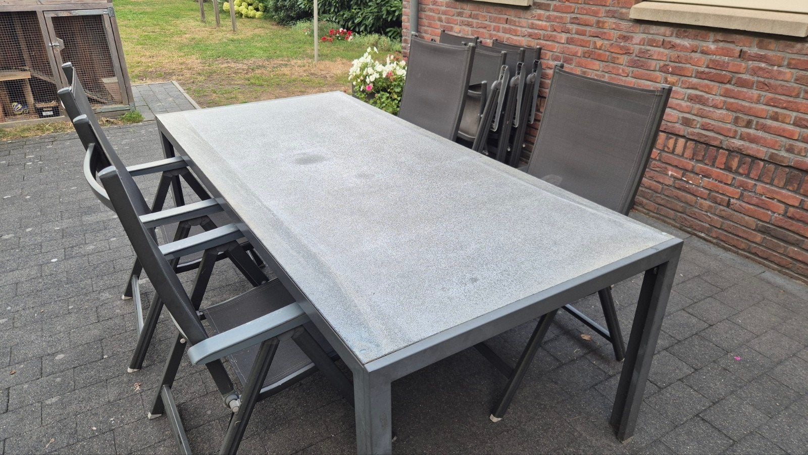 tuinset alu met 8 stoelen, Tuin en Terras, Ophalen, Gebruikt, Aluminium, 8 zitplaatsen