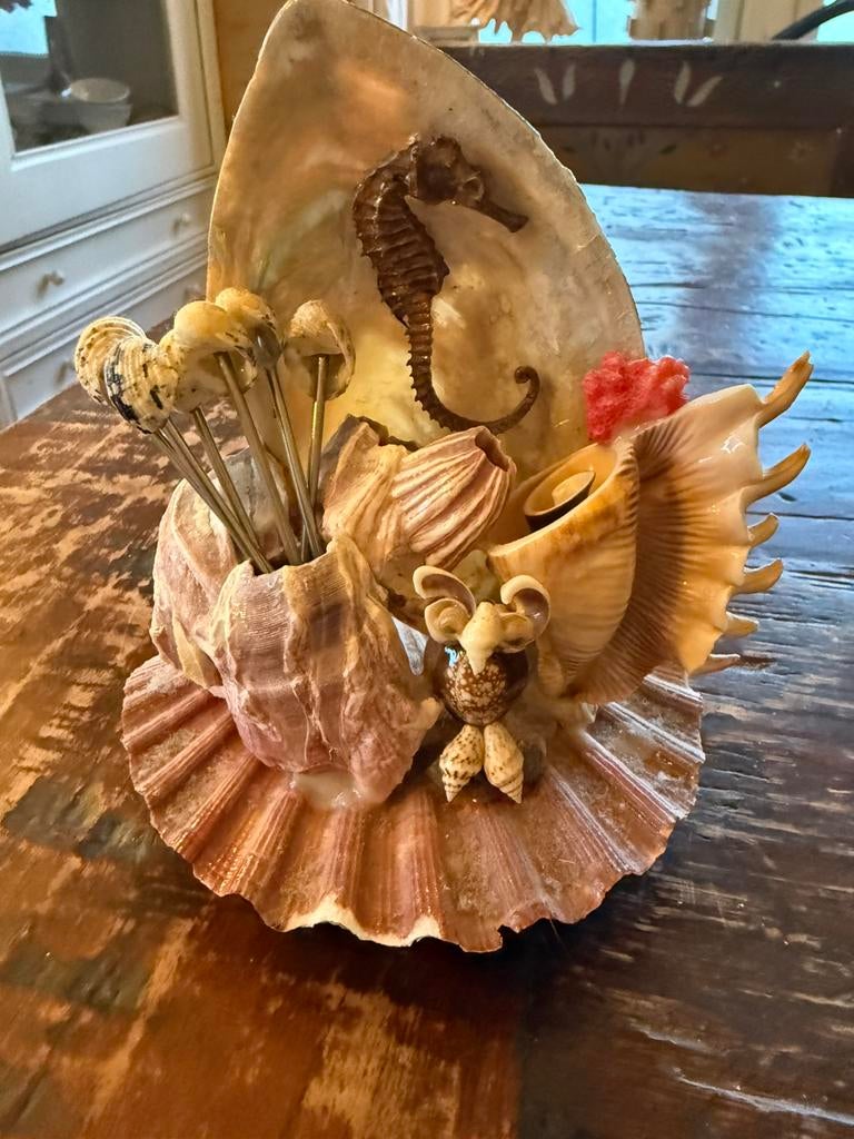 Kitsch vintage cocktailprikkers schelpen zeepaardje uiltje, Ophalen of Verzenden