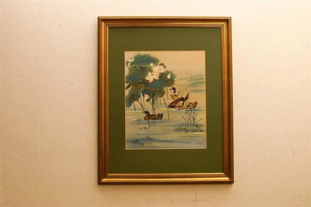 Schilderij/prent van eenden in de vijver 50842