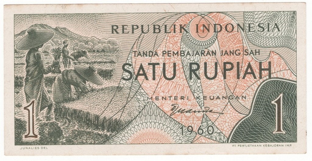 24-2574 Indonesia 1 rupiah 1960, Ophalen of Verzenden, Zuidoost-Azië, Los biljet