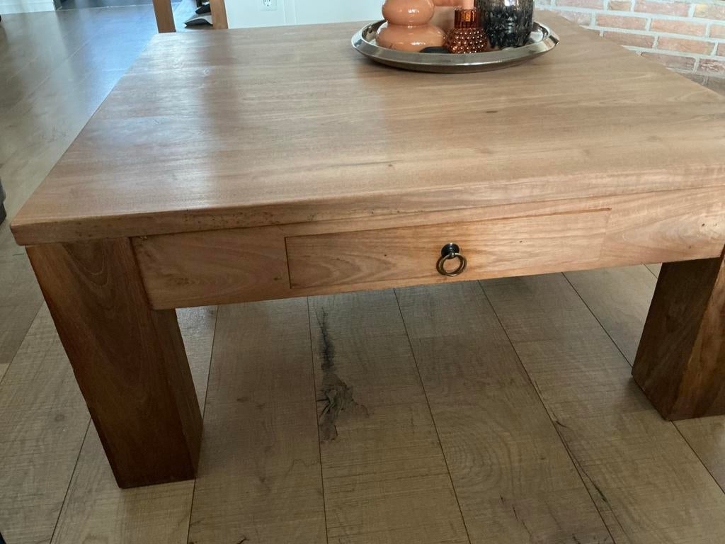 Massief teak salontafel, Huis en Inrichting, Tafels | Salontafels, Gebruikt, 50 tot 100 cm, 50 tot 100 cm, Vierkant, Teakhout