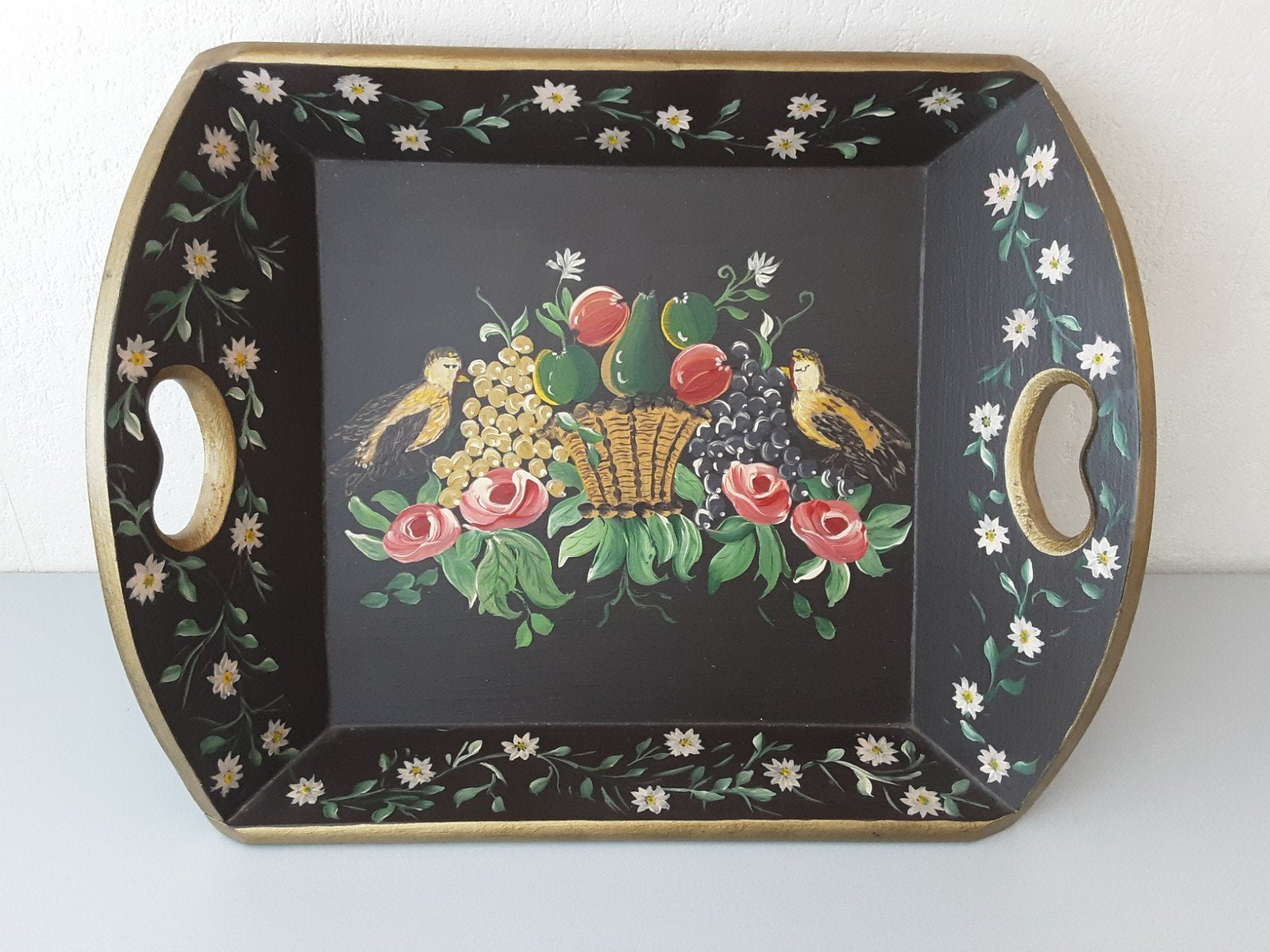 Handbeschilderde Hindeloopen mangelbak dienblad bak, Ophalen of Verzenden