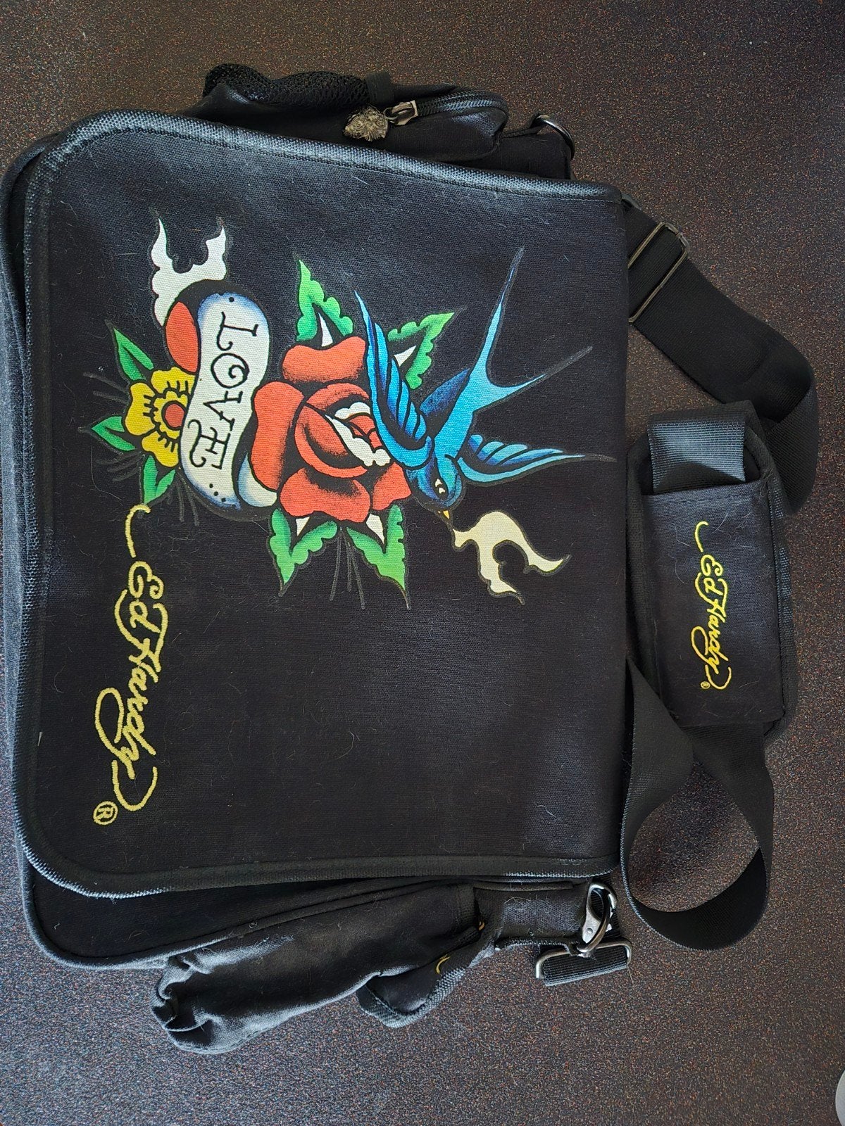 Ed Hardy Schoudertas Zwart met Zwaluw en Roos, Ophalen of Verzenden, Gebruikt, Zwart, Overige merken