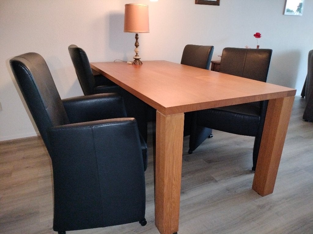 Eetkamertafel met stoelen, Ophalen, Gebruikt, Eikenhout, 50 tot 100 cm