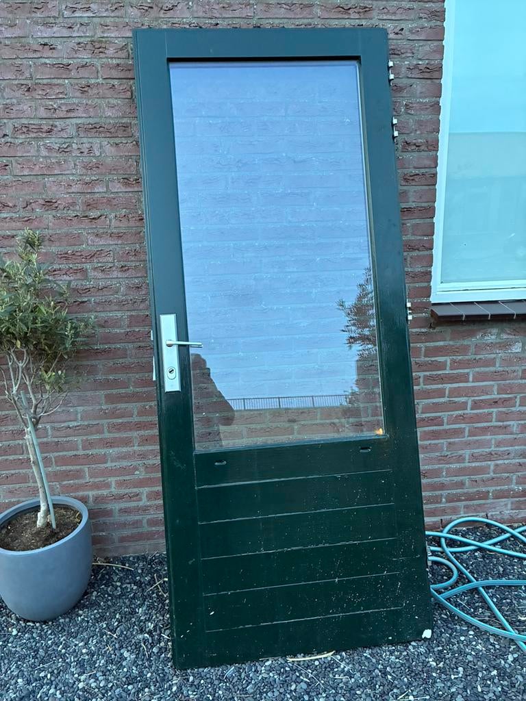 Hard houten tuindeur / achterdeur, Doe-het-zelf en Verbouw, Ophalen, Zo goed als nieuw, Buitendeur, 200 tot 215 cm