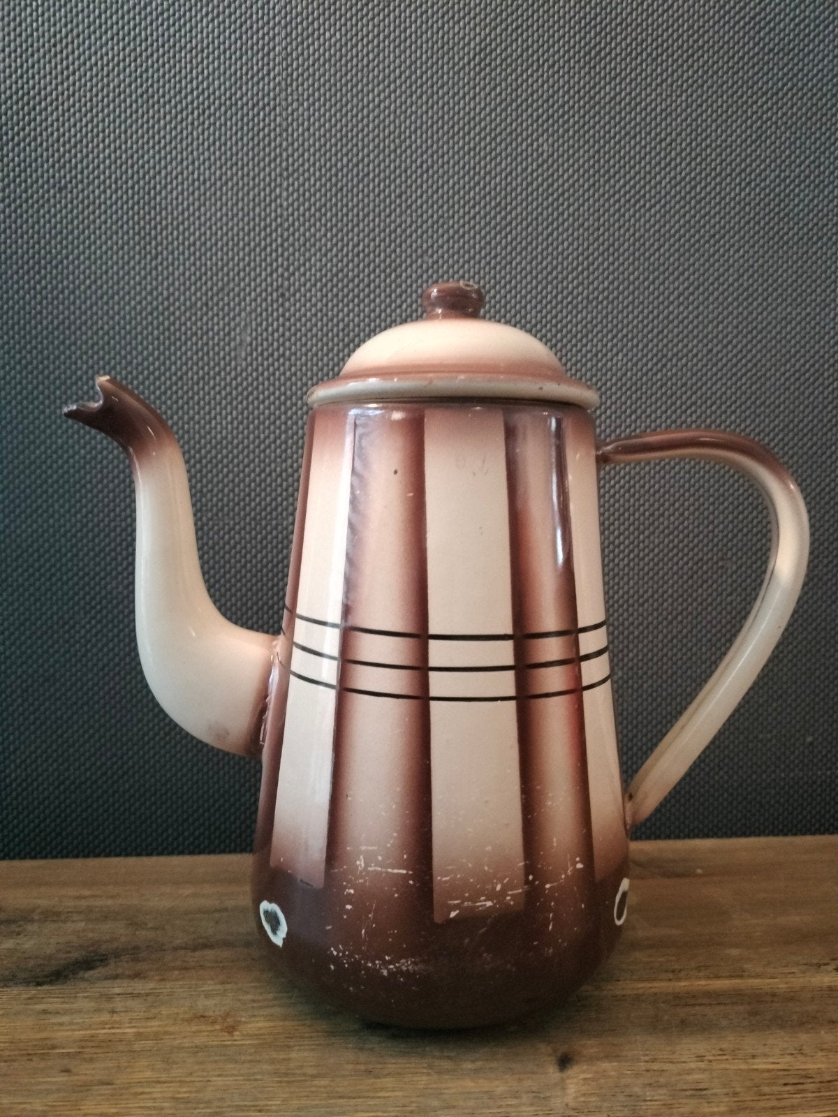 Vintage emaille koffiepot bruin/wit gestreept, Antiek en Kunst, Antiek | Emaille, Ophalen of Verzenden