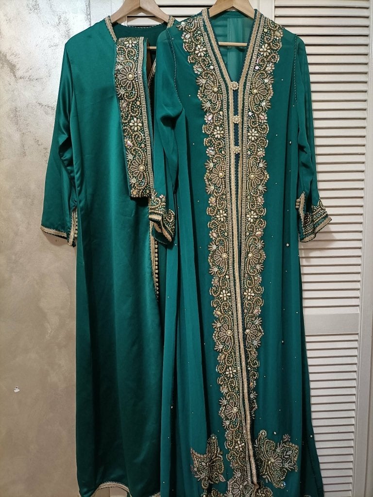 Smaragdgroene Kaftan met borduursels (M/L), Kleding | Dames, Gelegenheidskleding, Galajurk, Gedragen, Groen, Ophalen