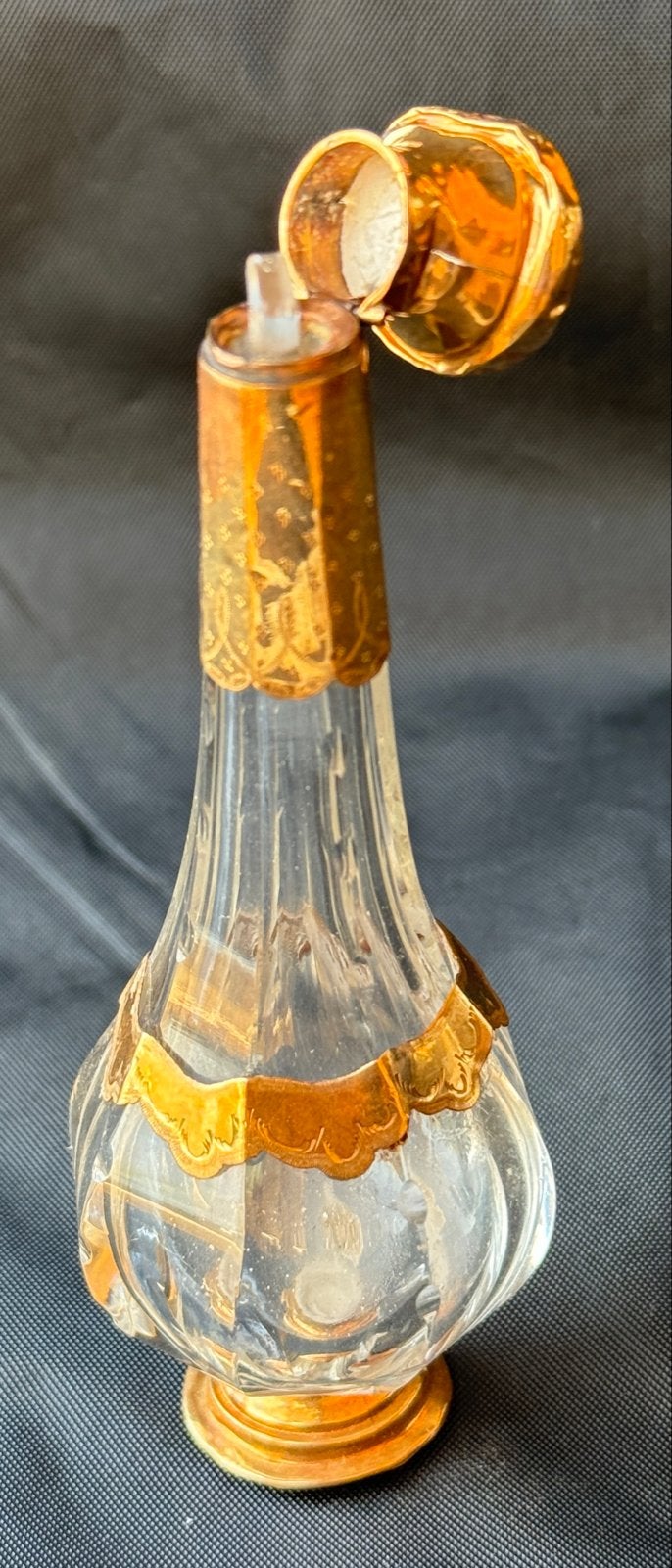 Antiek 18k Gouden kristal Parfumflesje met Kristalglas, Antiek en Kunst, Ophalen of Verzenden, Goud