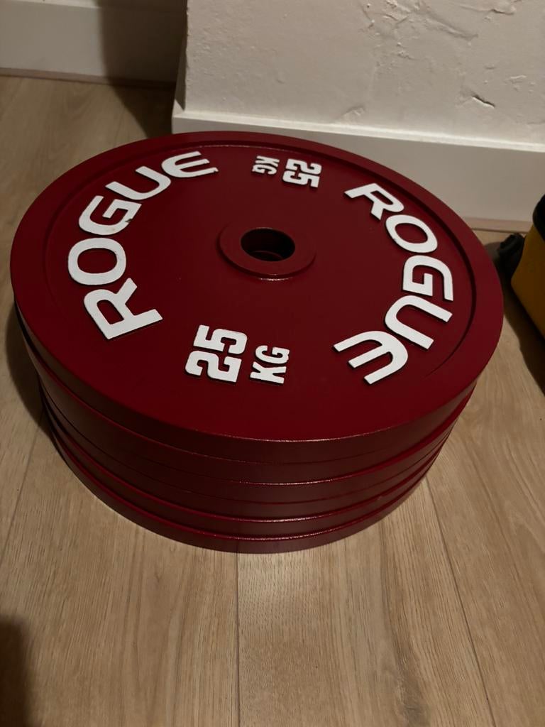 Rogue calibrated plates 25 kg – 3 paar – IPF approved, Sport en Fitness, Fitnessmaterialen, Ophalen, Zo goed als nieuw, Benen