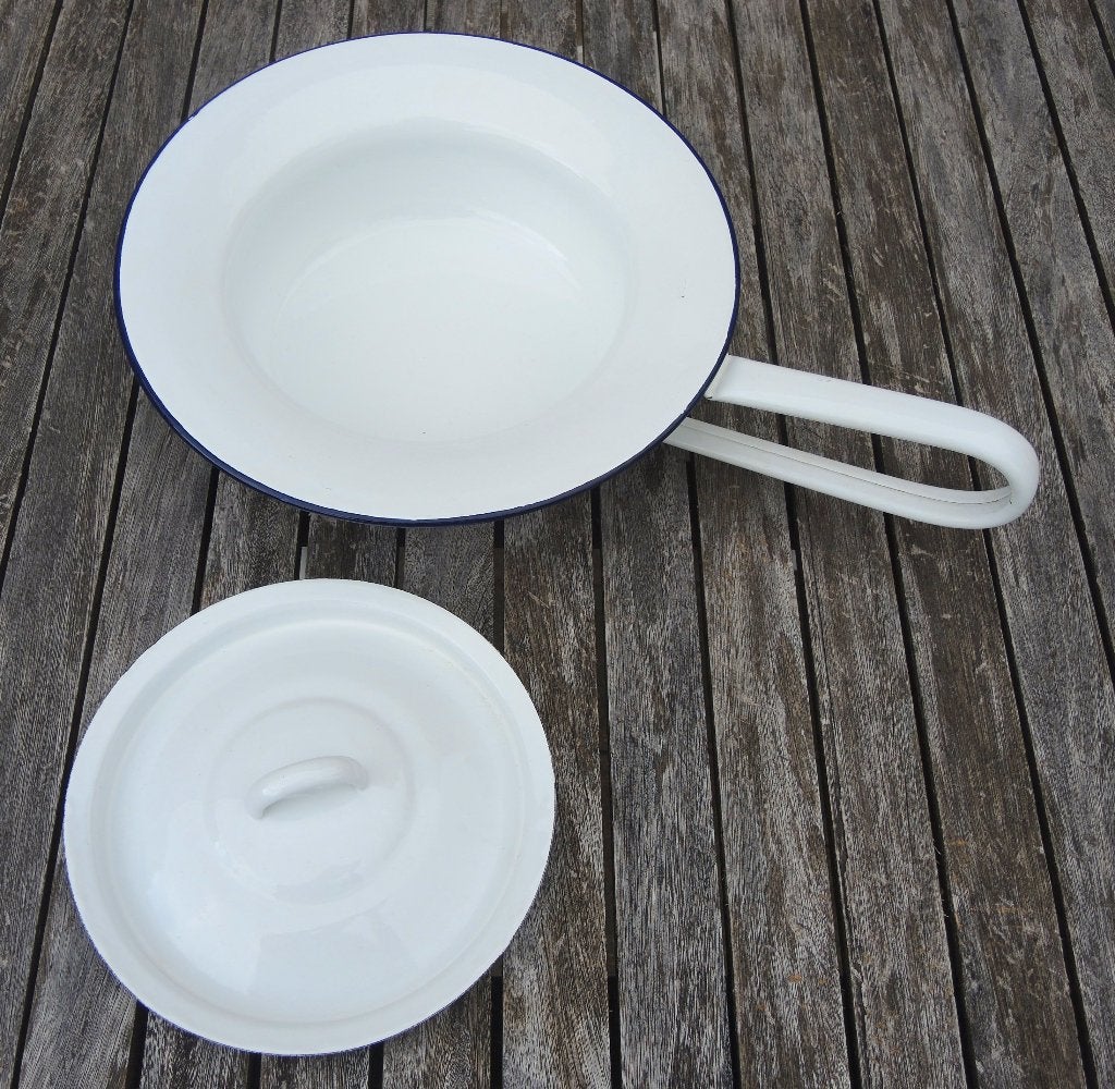 Emaille ondersteek / bedpan met deksel + emaille po, Ophalen of Verzenden
