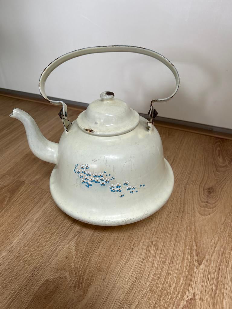Vintage Emaille Ketel met Bloemenpatroon, Ophalen