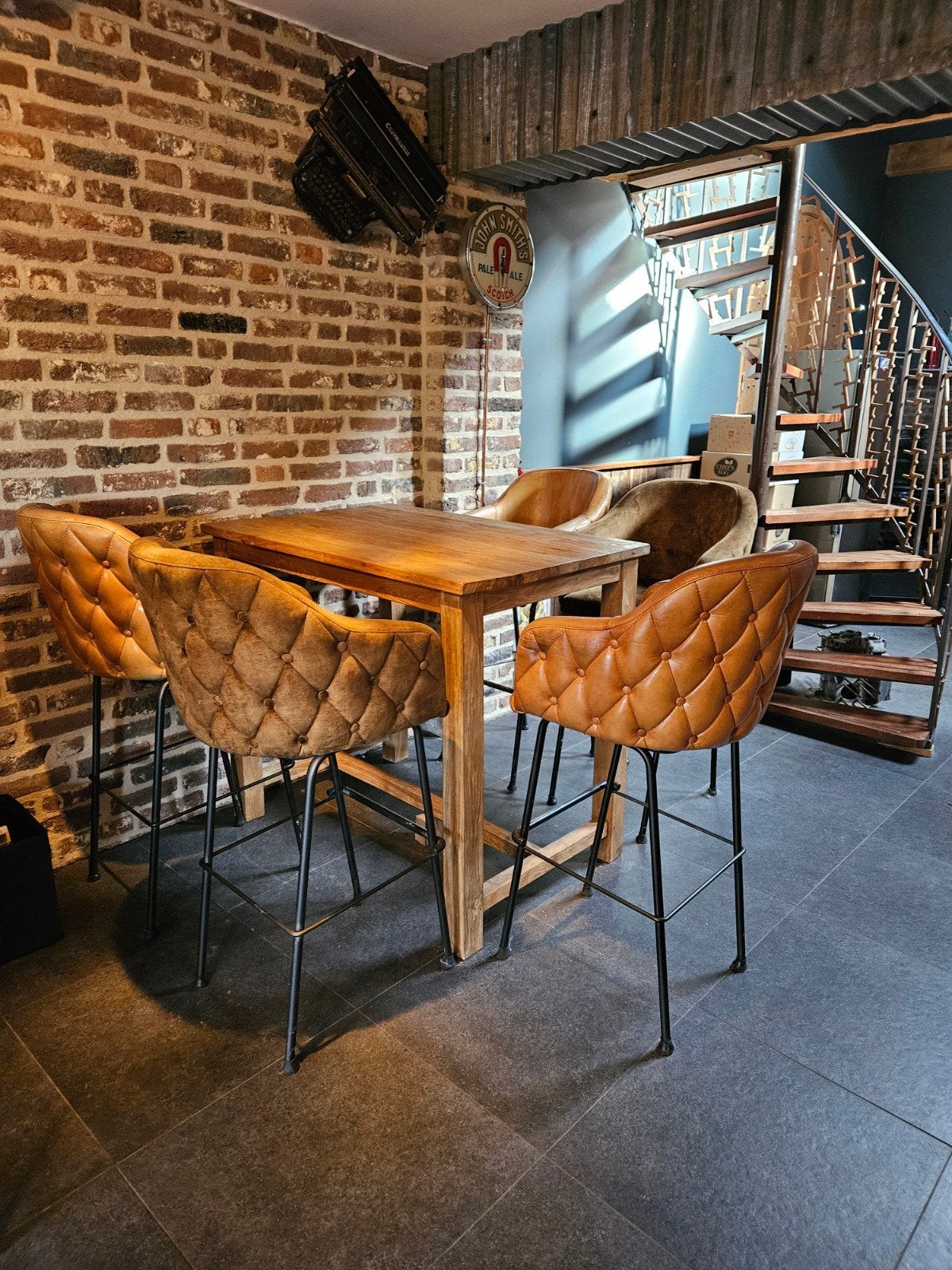 teak faffel met 5 krukken, Huis en Inrichting, Ophalen of Verzenden