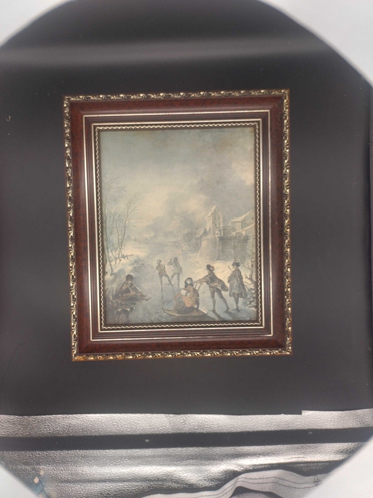 Klassieke Prent Wintertafereel - In Lijst 32x38cm, Antiek en Kunst, Ophalen of Verzenden, Klassiek, Ingelijst, Overige ondergronden