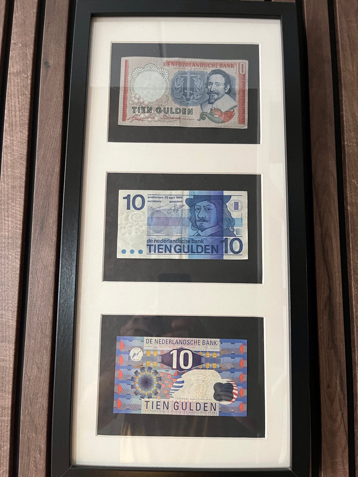 6 verschillende 10 gulden biljetten in lijst, Postzegels en Munten, Bankbiljetten | Nederland, Ophalen, 10 gulden, Setje