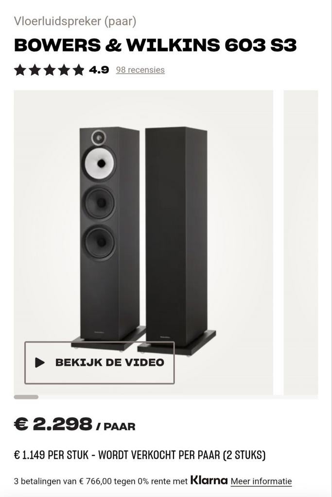 Bowers en wilkins 603 s3, Audio, Tv en Foto, Luidsprekers, Ophalen, Zo goed als nieuw, Bowers & Wilkins (B&W), 120 watt of meer