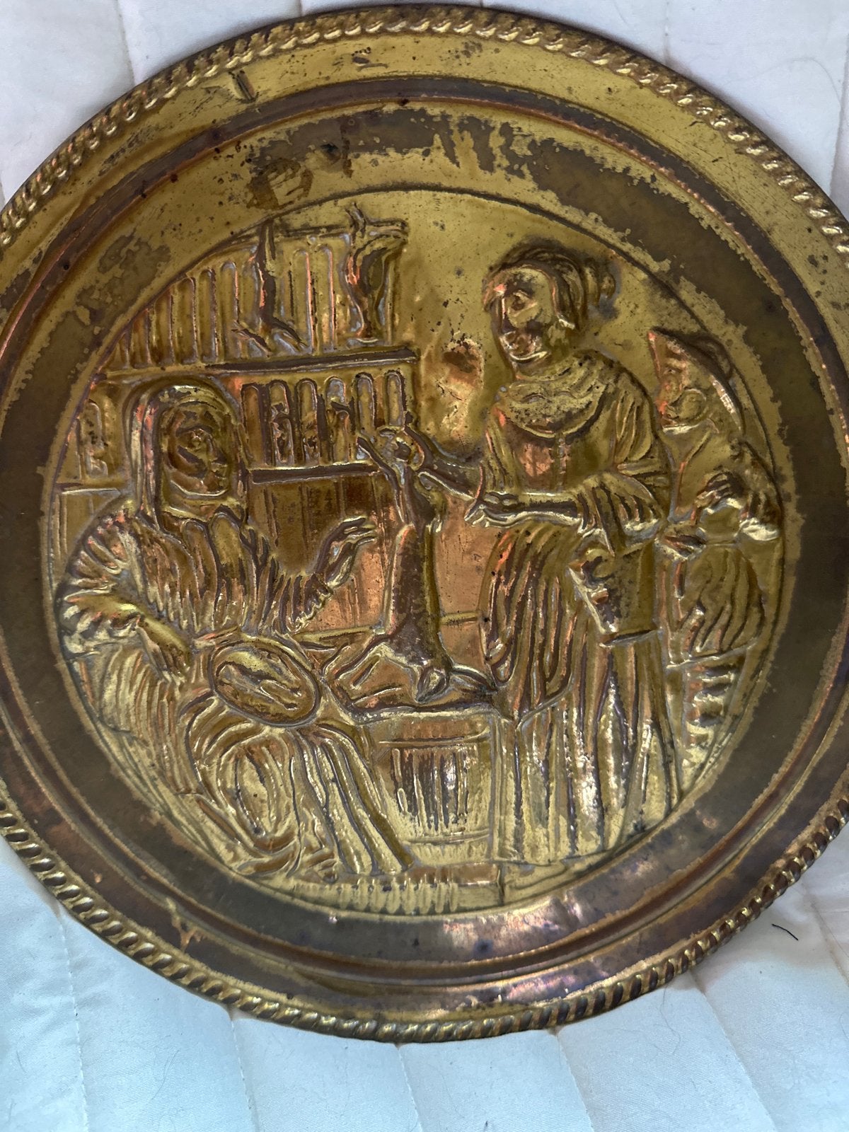 Antieke koperen wandplaat met reliëfscène, Antiek en Kunst, Antiek | Wandborden en Tegels, Ophalen