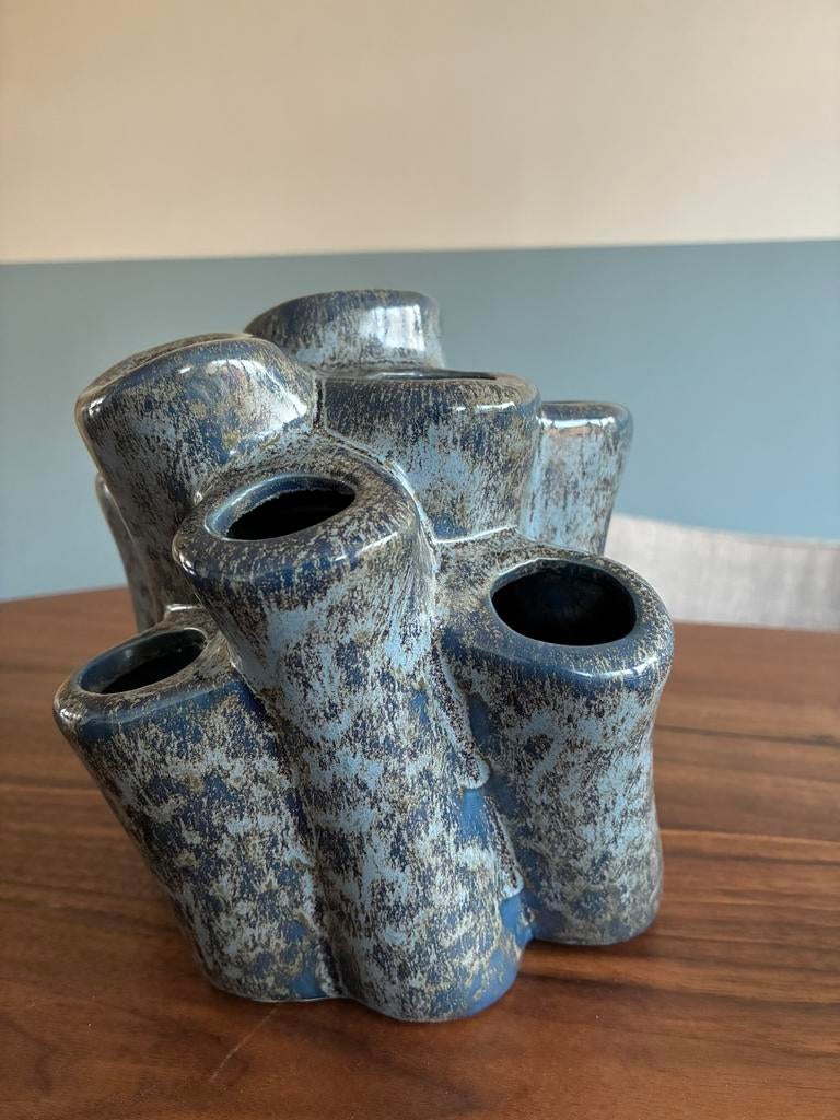 2x Villa Pottery tuitvaas keramiek, Blauw, Aardewerk of Porselein, Ophalen of Verzenden, Zo goed als nieuw