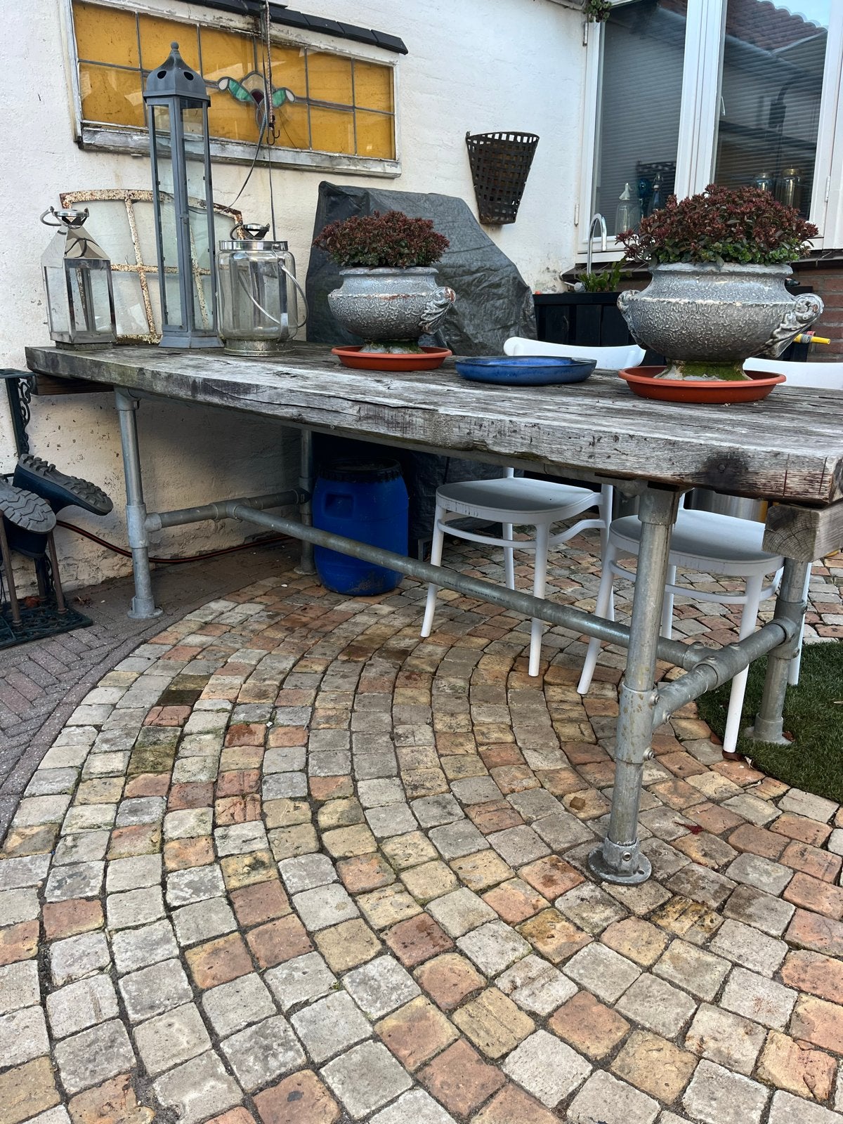 Robuuste bielzen tafel voor 6 personen - opknapper, Ophalen, Gebruikt, Rechthoekig, Hout